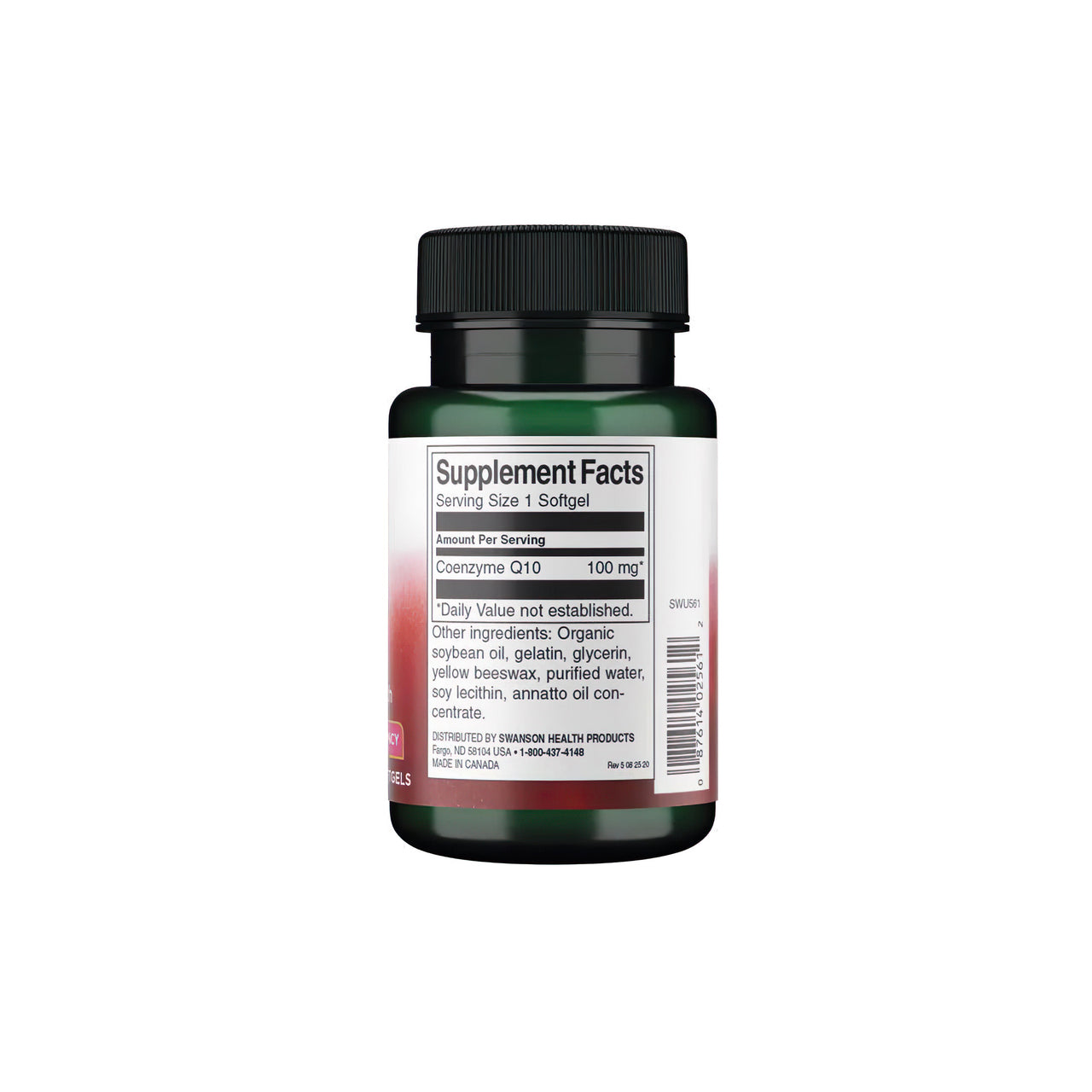 Un flacone di Coenzima Q10 100 mg 100 softgels con l'etichetta Swanson .