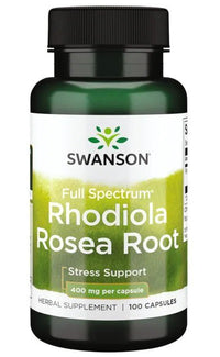 Anteprima per Swanson Radice di Rhodiola Rosea 400 mg 100 Capsule, un'erba adattogena nota per ridurre lo stress.