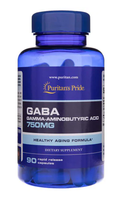 Un flacone di Puritan's Pride GABA 750 mg 90 caps integratore con 750mg di acido gamma linolenico.