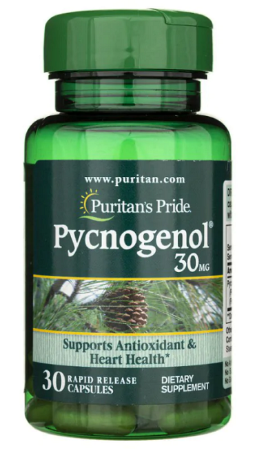 Puritan's Pride Pycnogenol 30 mg 30 Capsule a rilascio rapido, derivato dall'estratto di pino marittimo francese.