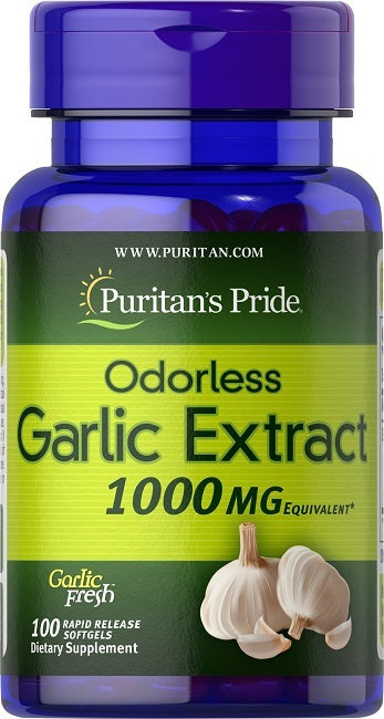 Puritan's Pride Aglio inodore 1000 mg 100 Capsule molli a rilascio rapido.