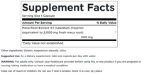 Miniatura dell'etichetta dell'integratore Swanson's Maca - 500 mg 60 capsule.